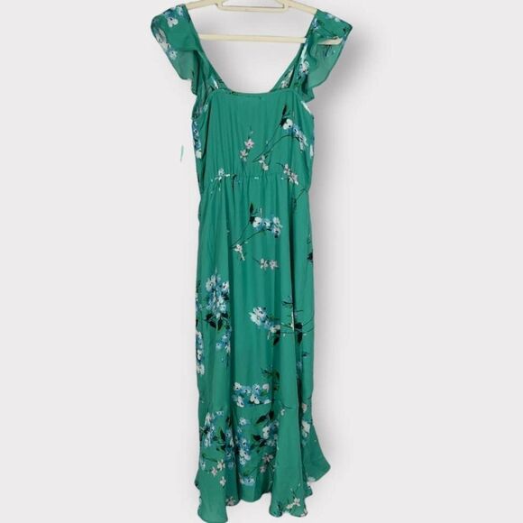 Socialite Ruffle Print Wrap Midi Dress Kelly Green Floral Women's Sz XS NWOT - Picture 4 of 7